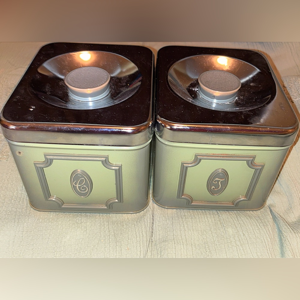 1970s EKCO mid-century modern olive tins